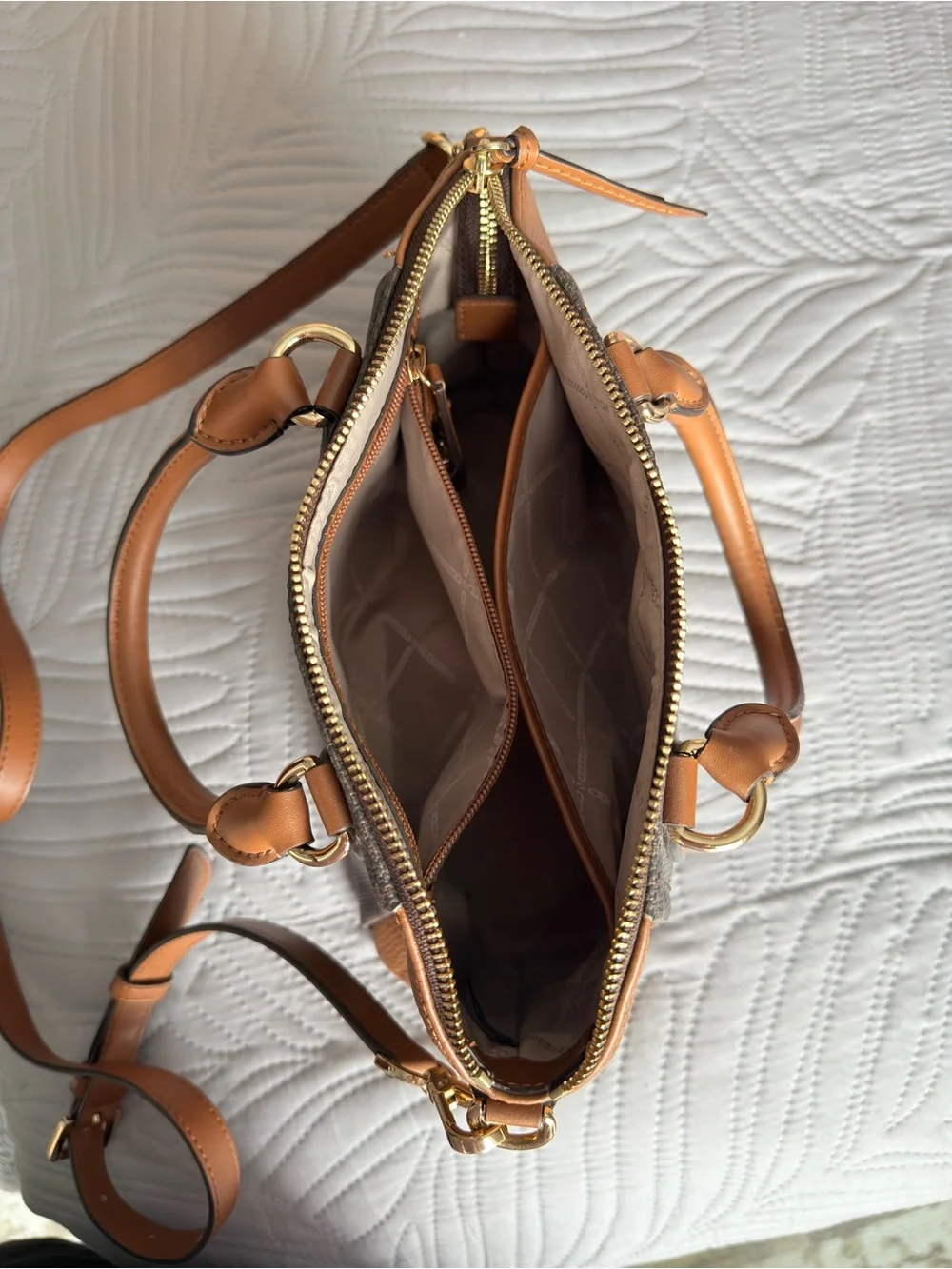 Michael Kors Brown & Tan Logo Saffiano Leather Satchel